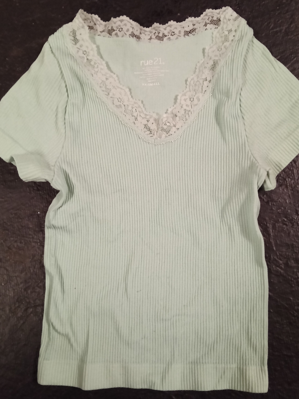 rue21 Mint Ribbed V-Neck Tee with Lace Trim